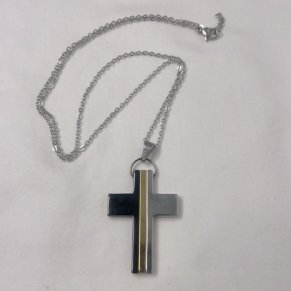 Silver Gold and Black Cross Pendant Necklace NWOT